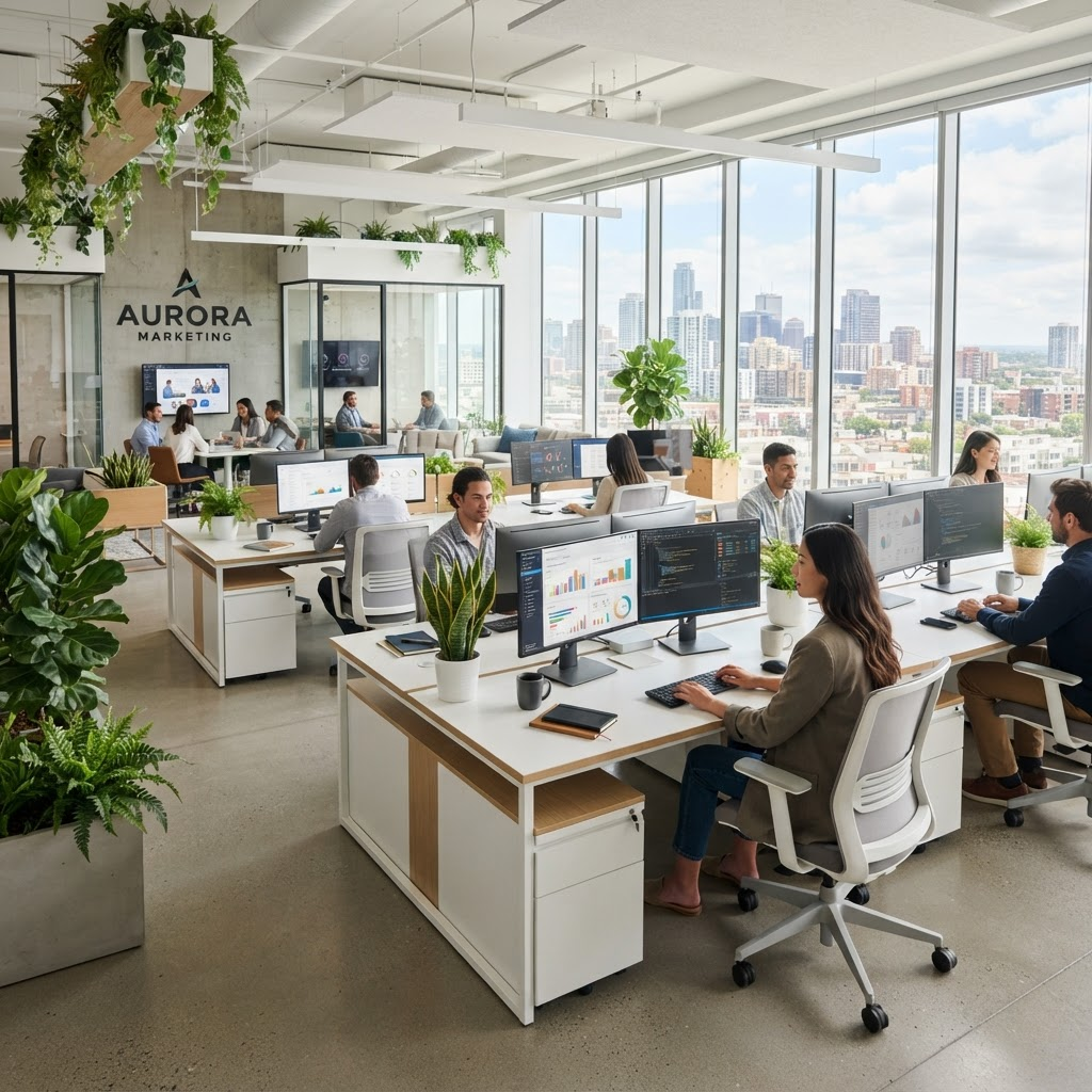 Modern marketing agency office environment
